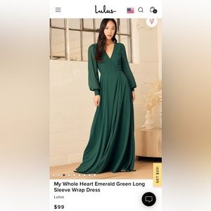 Lulus My Whole Heart Emerald Green Long Sleeve Wrap Dress